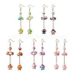 Серьги-подвески из нержавеющей стали 304 с синтетической бирюзой и черепаховым узором&nbsp;EJEW-JE06512-01