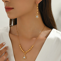 Комплекты серег и ожерелий из винтажной латуни с микропаве из прозрачных кубических цирконий в форме снежинок для женщин&nbsp;GB9522