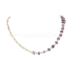 Бусины ручной работы из натурального аметиста и цепочки-скрепки из нержавеющей стали 304&nbsp;NJEW-JN05499-01