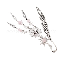 Сплав солнца и плетеная сетка/паутина с подвесками-перьями закладки&nbsp;AJEW-JK00368-03