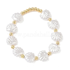 Женские эластичные браслеты из латунных и пластиковых бусин BJEW-F515-09G