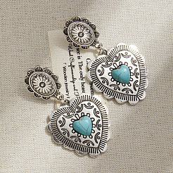 Висячие серьги-гвоздики из сплава и синтетической бирюзы&nbsp;FS-WGCE263-02