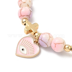 Браслеты с подвесками в виде сердца с глазом из сплава и эмали BJEW-JB12287-01