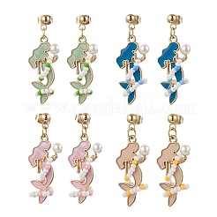 Серьги-гвоздики из нержавеющей стали 304 в форме русалки со стеклянными бусинами EJEW-MZ00460