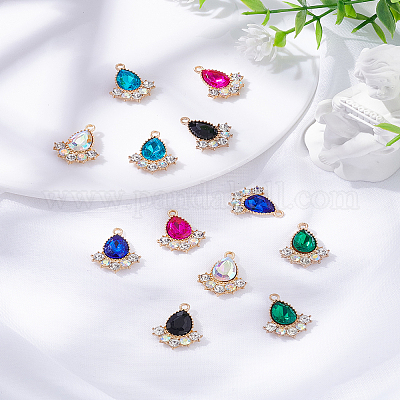 12шт 6 цвета стеклянные подвески со стразами FIND-LP0004-18-1