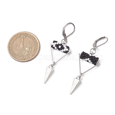 Серьги-гвоздики с застежкой-молнией из латунного стекла с треугольным глазом EJEW-MZ00452-05-1