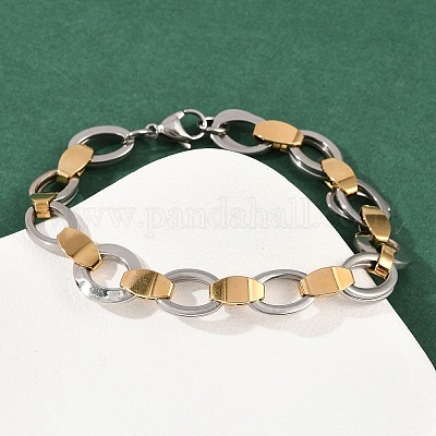 201 браслет из нержавеющей стали с овальной цепочкой для женщин BJEW-B143-16GP-1