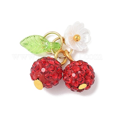 Подвески-вишни из полимерной глины ручной работы со стразами PALLOY-JF03868-04-1