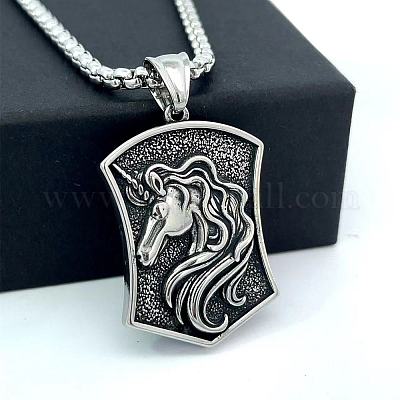Мужские ожерелья с греческим кулоном в виде щита единорога из нержавеющей стали 304 WQ1384-1
