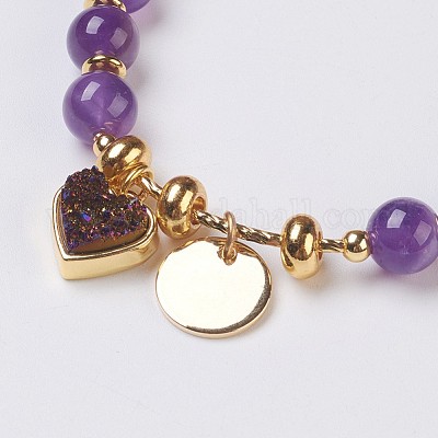 Природные аметист бисер растянуть браслеты BJEW-I261-01E-1