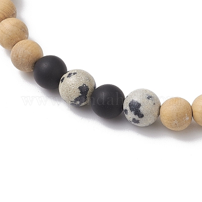 Браслеты из натуральных смешанных драгоценных камней и дерева с круглыми бусинами для женщин и мужчин BJEW-JB12597-1