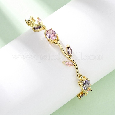 Браслеты из латуни с микропаве и фианитами для женщин BJEW-H209-03G-1