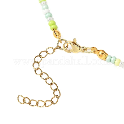 Женские ожерелья из стеклянных бусин с подвеской в виде цветка и эмали NJEW-JN05550-01-1