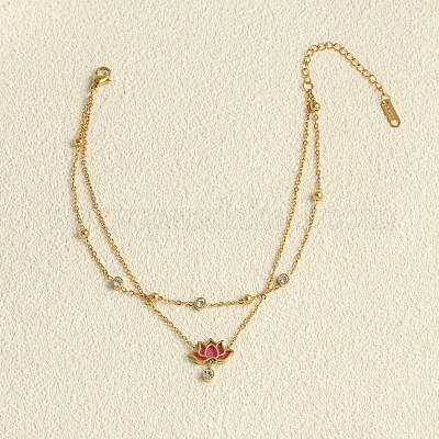 Двухслойные браслеты на ногу из нержавеющей стали Lotus 304 со стразами и натуральными ракушками FS-WG23A6C-02-1