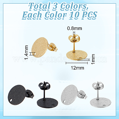 30 шт. 3 цвета фурнитура для сережек-гвоздиков из нержавеющей стали 304 STAS-UN0056-10-1