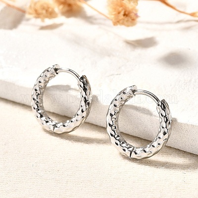 Серьги-кольца из нержавеющей стали марки 304 с рифлением и защитой от потемнения EJEW-M218-01A-P-1