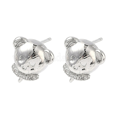 Фурнитура для сережек-гвоздиков с прозрачными кубическими цирконами из латуни с микропаве KK-G547-05P-1