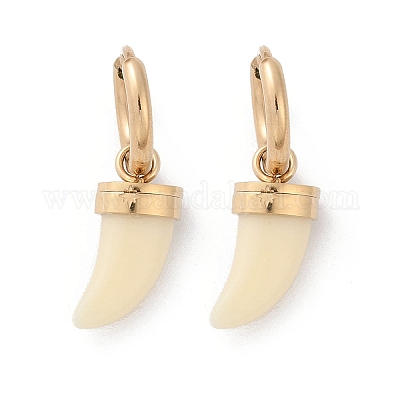 Серьги-кольца из пластика с имитацией ракушек из нержавеющей стали 304 EJEW-Z089-29G-1