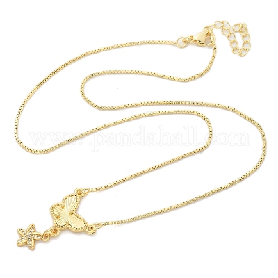 Ожерелья с подвесками из латуни с прозрачным фианитом и прозрачным фианитом NJEW-M088-03G-03-1