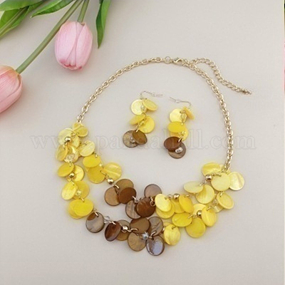 Комплекты из плоских круглых подвесных серег и двухслойных ожерелий FS-WG04E23-06-1