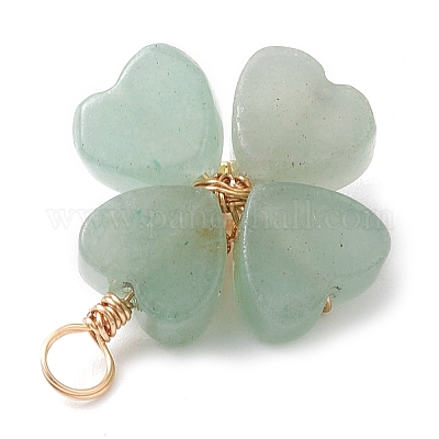 Подвески из натурального зеленого авантюрина с клевером PALLOY-JF03180-02-1