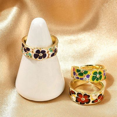 Кольца-манжеты из латуни с микропаве из прозрачного кубического циркония и эмалью для женщин RJEW-L113-037G-1