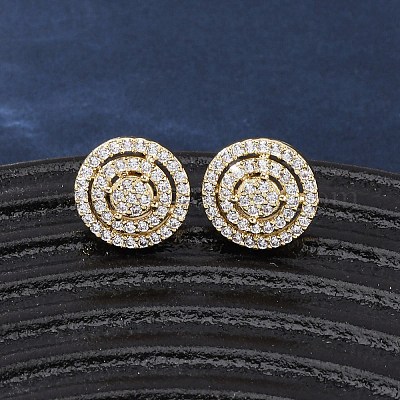 Латунные плоские круглые серьги-гвоздики с микропаве из прозрачных кубических цирконий EJEW-H165-05G-1