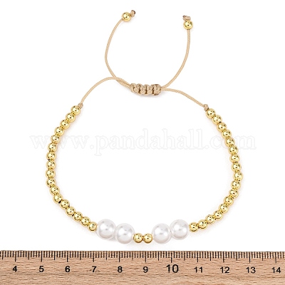 Латунь и АБС-пластик жемчужные круглые бусины плетеные браслеты из бисера для женщин BJEW-H209-06G-1