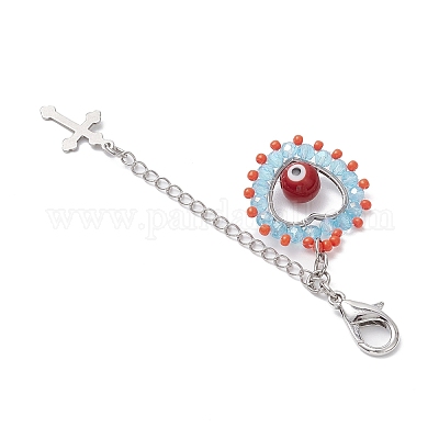 Подвеска в виде сердца из стеклянных бусин и лампворк ручной работы от сглаза HJEW-MZ00211-03-1