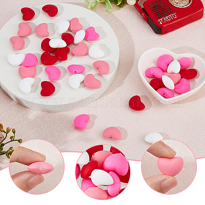 40 шт. 4-х цветные бусины в форме сердца из пищевого экологически чистого силикона SIL-DC0001-77-1