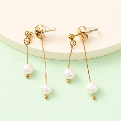 Круглые серьги-гвоздики с кисточками из нержавеющей стали 304 EJEW-K268-89G-1