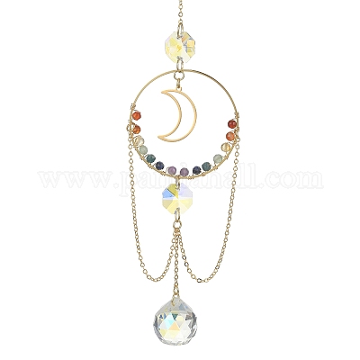 Кольцо с подвеской из драгоценного камня 7 чакра HJEW-TA00079-1