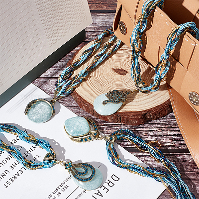 4 шт. 4 комплекта ожерелий из смоляной подвески в форме плоского круга NJEW-AN0001-07-1