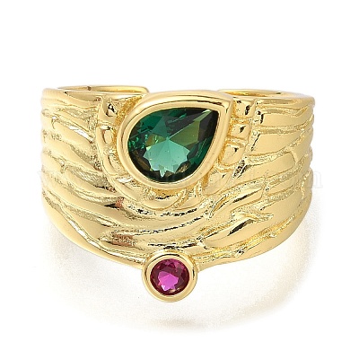 Кольца-манжеты из латуни с микропаве из кубического циркония и стекла для женщин RJEW-M022-02G-1