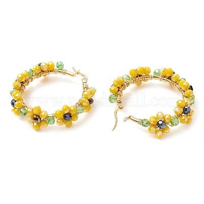 Серьги-кольца в виде стеклянных цветов EJEW-TA00587-1