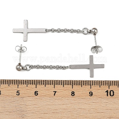 Перевернутый крест 201 серьги-гвоздики из нержавеющей стали EJEW-P314-01B-P-1