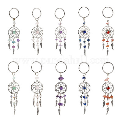 20шт 10-х стилистический брелок с натуральными драгоценными камнями KEYC-KS0001-05-1