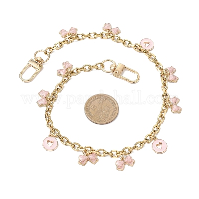 Декоративные цепочки из сплава с розовой эмалью и кисточкой-бантом из нержавеющей стали 304 AJEW-BA00171-01-1