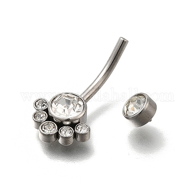 Кольца для пупка в форме штанги из нержавеющей стали 304 с прозрачным кубическим цирконием AJEW-D306-03P-02-1