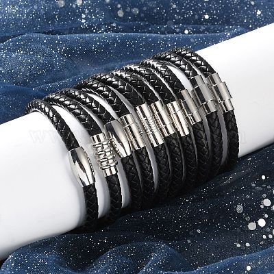 Смешанные плетеные браслеты кожаный шнур BJEW-I199-M-1