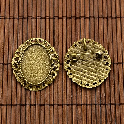 25x18 мм прозрачный стекло кабошоны и старинные сплава брошь сеттинги кабошон ободок DIY-X0187-AB-NF-1