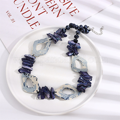 Летние ожерелья из бисера в стиле бохо из стекла и окрашенных натуральных ракушек NJEW-H047-08-1