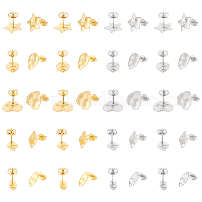 40 шт. 10 стиля фурнитуры для сережек-гвоздиков из нержавеющей стали 304 STAS-UN0059-82-1