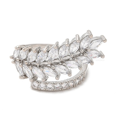 Открытое кольцо-манжета «Колос пшеницы» с кубическим цирконием RJEW-M151-01P-1