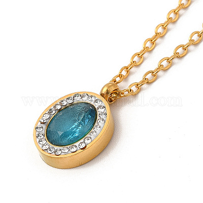 Овальная серьга-гвоздик и подвеска из темно-голубого циркония с кристаллами горного хрусталя SJEW-P002-08G-1