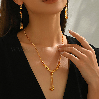 Наборы ожерелий и серег с кисточками из круглых железных бусин для женских вечеринок YL3533-1