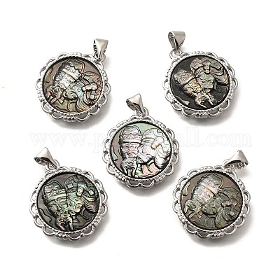 Латунь с резными подвесками из натуральных ракушек KK-Z091-06P-01-1