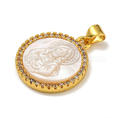 Покрытие стойки латунь микро паве прозрачный кубический цирконий плоские круглые подвески KK-U025-10G-05-1