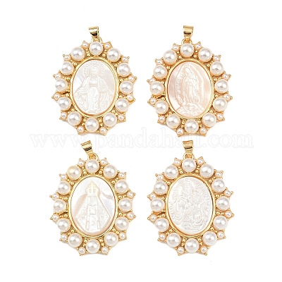 Овальные подвески из натуральной белой ракушки KK-F919-48G-1