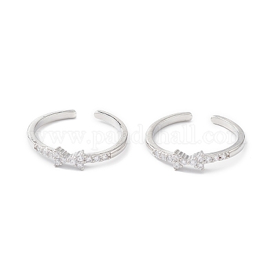 Открытое кольцо-манжета с прозрачным кубическим цирконием и бантом RJEW-C056-06P-1